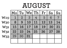 8月のカレンダー